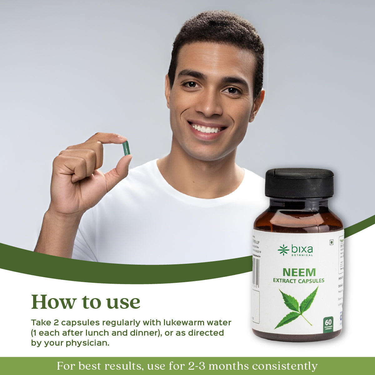 Neem Leaf Extract 60 Veg Capsules (450mg) 3% Bitters