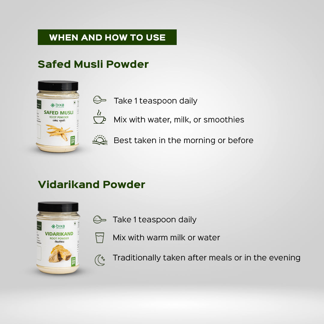 Muscle Growth & Strength Pack | Safed Musli Powder + Vidarikand Powder | Combo